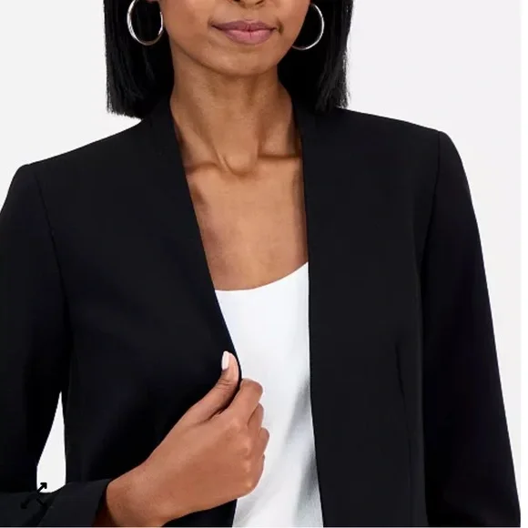 Bar III Classic Black Blazer 
Women's Bi-Stretch Collarless Open-Front Blazer - Picture 3 of 6